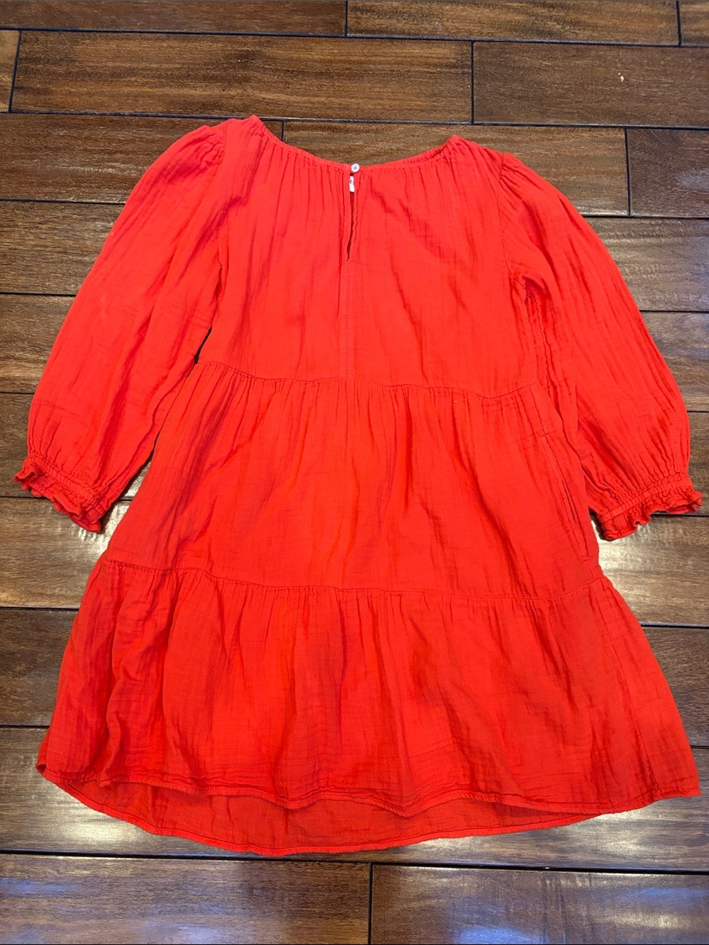 Velvet Red Tiered Long-Sleeve Casual Dress